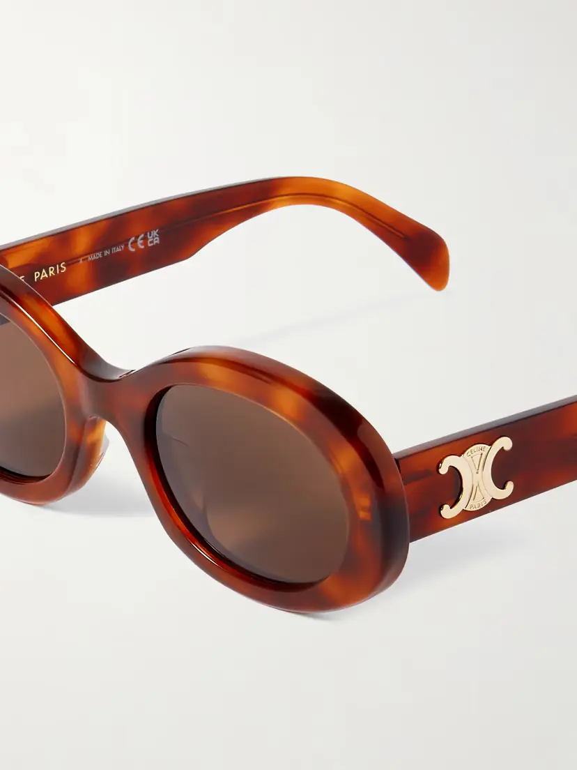 CELINE Eyewear Triomphe Oval-frame Tortoiseshell Acetate Sunglasses | Thumbnail 4 CELINE Eyewear Triomphe Oval-frame Tortoiseshell Acetate Sunglasses | Thumbnail 4