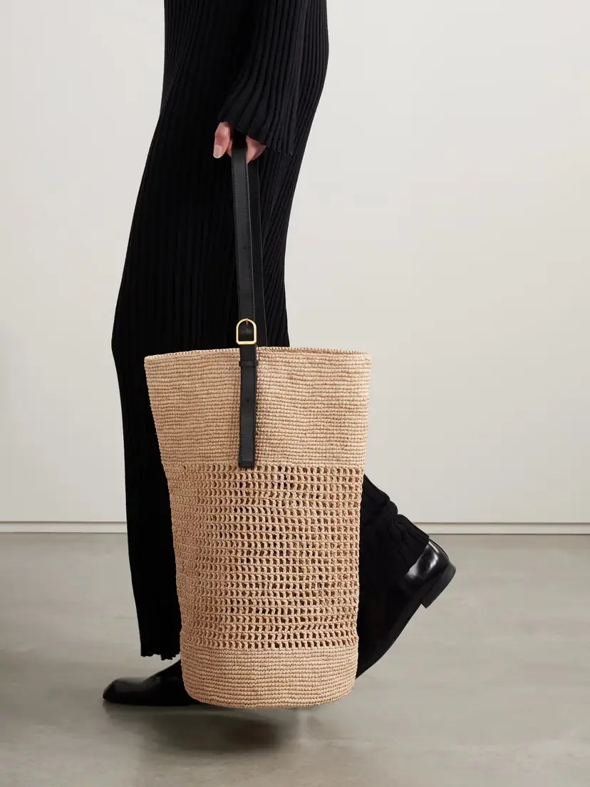 Khaite Billie Leather-trimmed Raffia Bucket Bag | Thumbnail 2 Khaite Billie Leather-trimmed Raffia Bucket Bag | Thumbnail 2