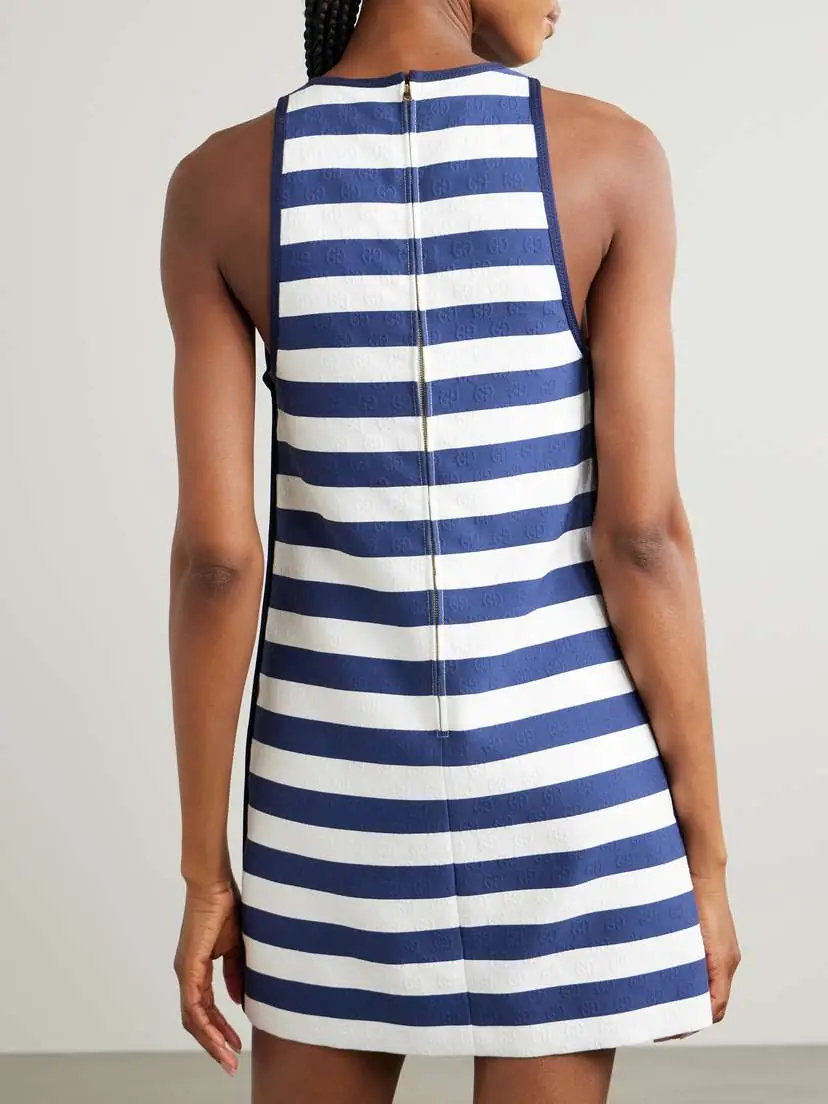 Gucci Striped Embossed Cotton-blend Twill Mini Dress | Thumbnail 3 Gucci Striped Embossed Cotton-blend Twill Mini Dress | Thumbnail 3