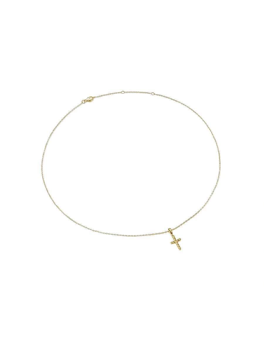 David Yurman Women's Cable Cross Pendant Necklace in K Yellow Gold, 17.5MM - Gold | Thumbnail 2