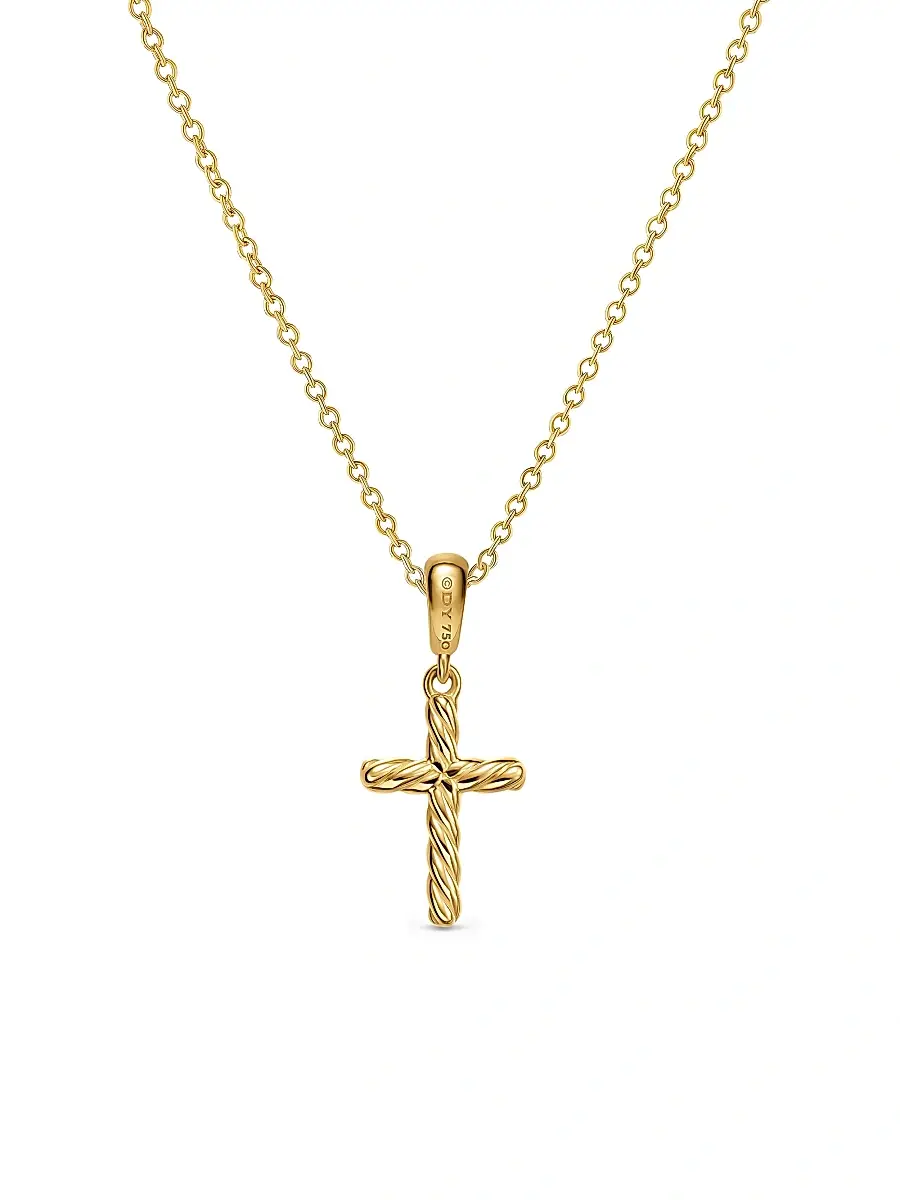 David Yurman Women's Cable Cross Pendant Necklace in K Yellow Gold, 17.5MM - Gold | Thumbnail 3