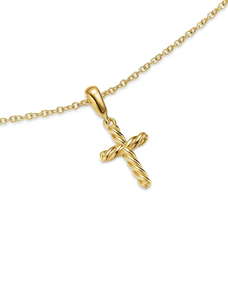 David Yurman Women's Cable Cross Pendant Necklace in K Yellow Gold, 17.5MM - Gold | Thumbnail 4