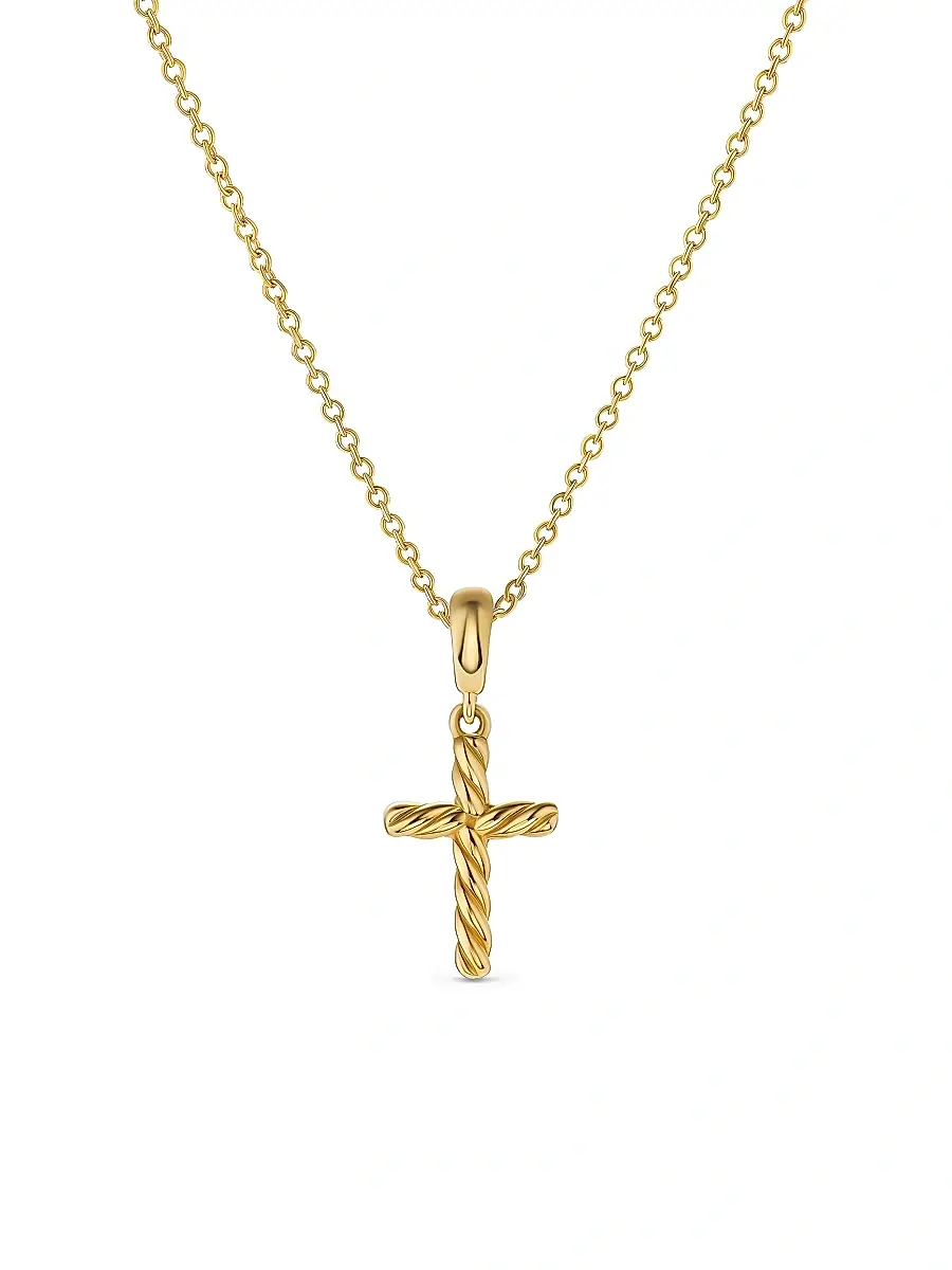 Women's Cable Cross Pendant Necklace in K Yellow Gold, 17.5MM - Gold Women's Cable Cross Pendant Necklace in K Yellow Gold, 17.5MM - Gold