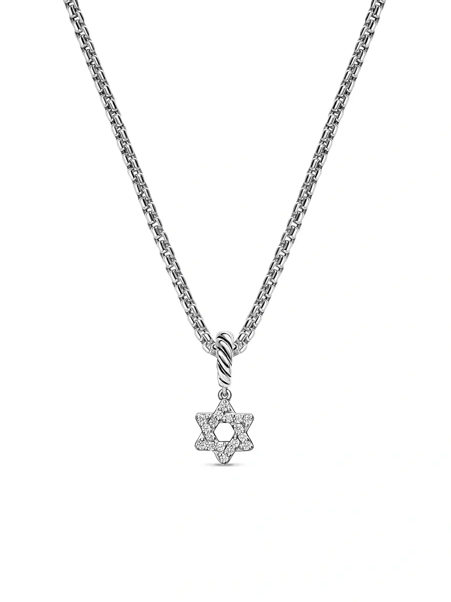 Women's Micro Pavé Star of David Amulet in Sterling Silver with Diamonds, 7.4MM - Diamond Women's Micro Pavé Star of David Amulet in Sterling Silver with Diamonds, 7.4MM - Diamond