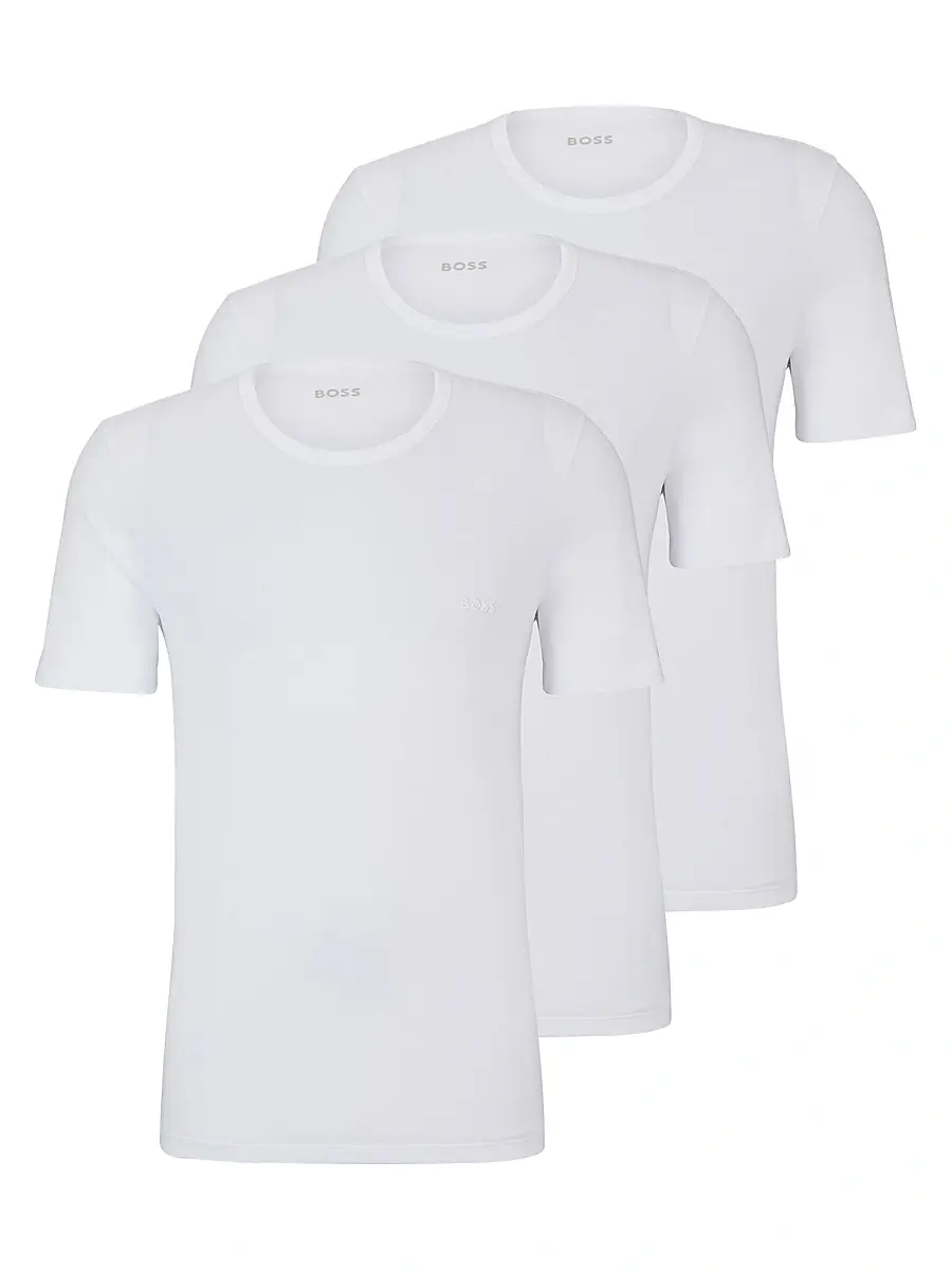 Men's Three-Pack of Logo-Embroidered T-Shirts in Cotton - White Men's Three-Pack of Logo-Embroidered T-Shirts in Cotton - White
