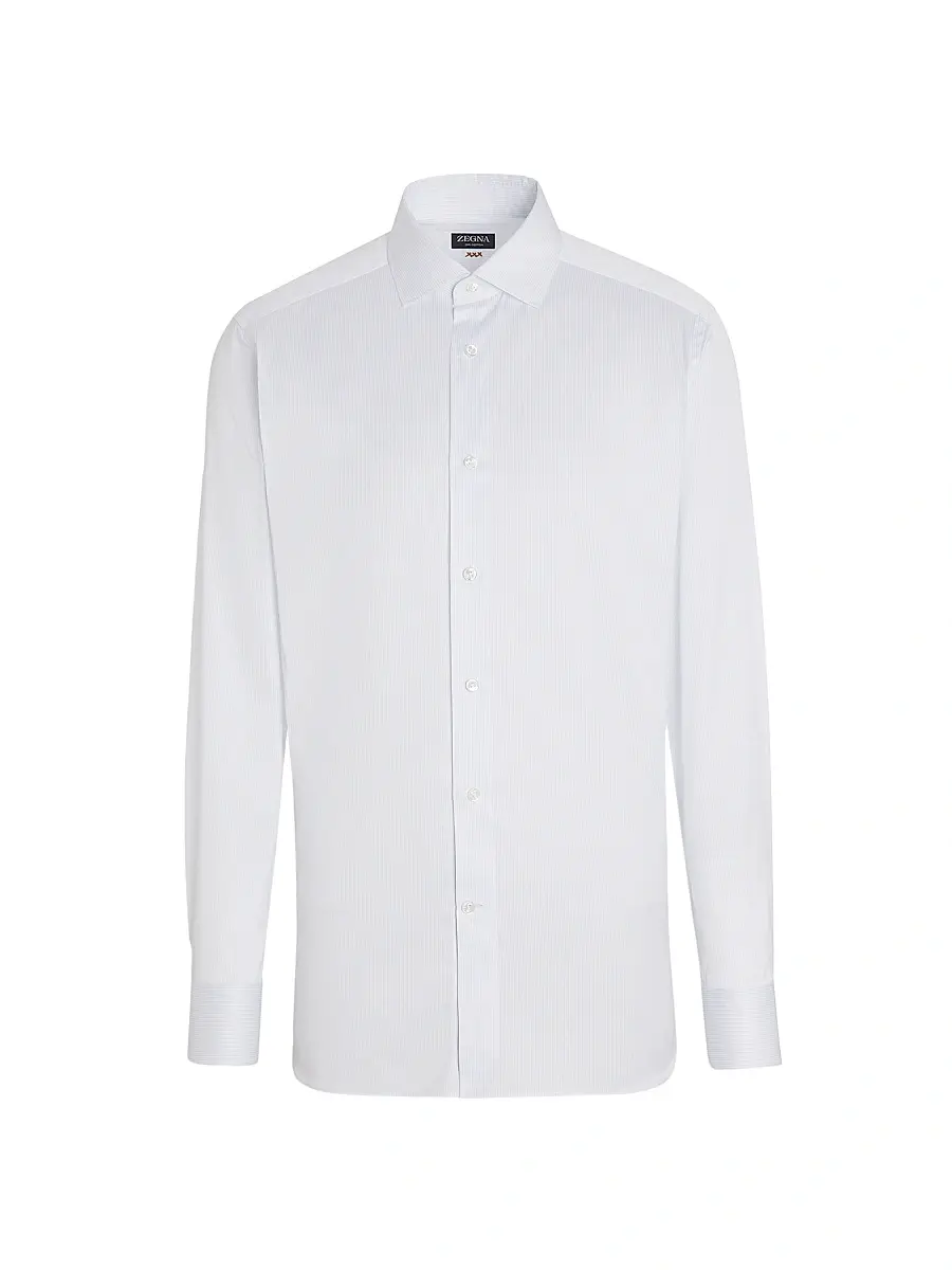 ZEGNA Men's Striped Cotton Shirt - White Blue | Image 1 ZEGNA Men's Striped Cotton Shirt - White Blue | Image 1