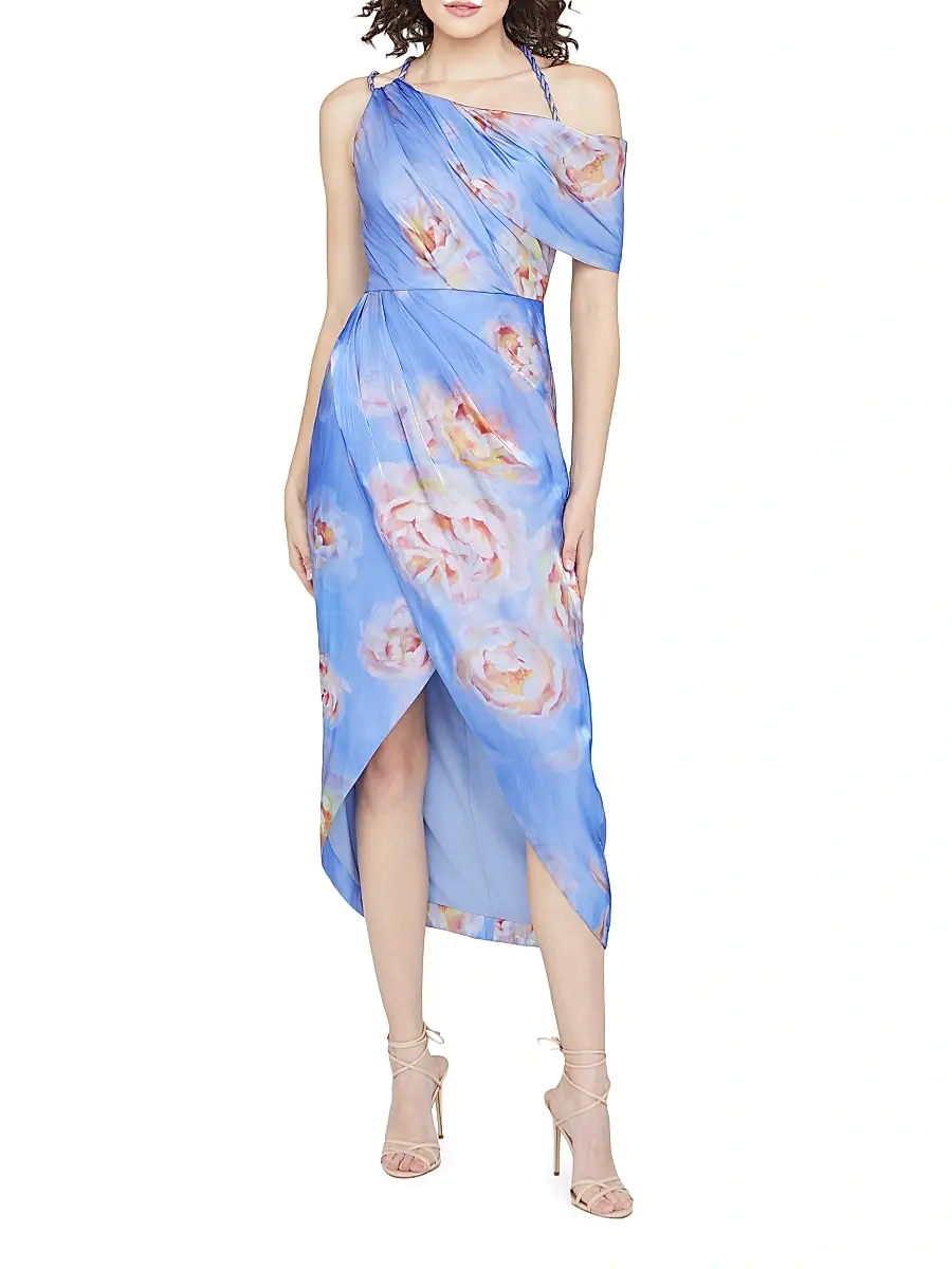 THEIA Women's Yannah Satin Wrap Cocktail Midi-Dress | Thumbnail 2 THEIA Women's Yannah Satin Wrap Cocktail Midi-Dress | Thumbnail 2
