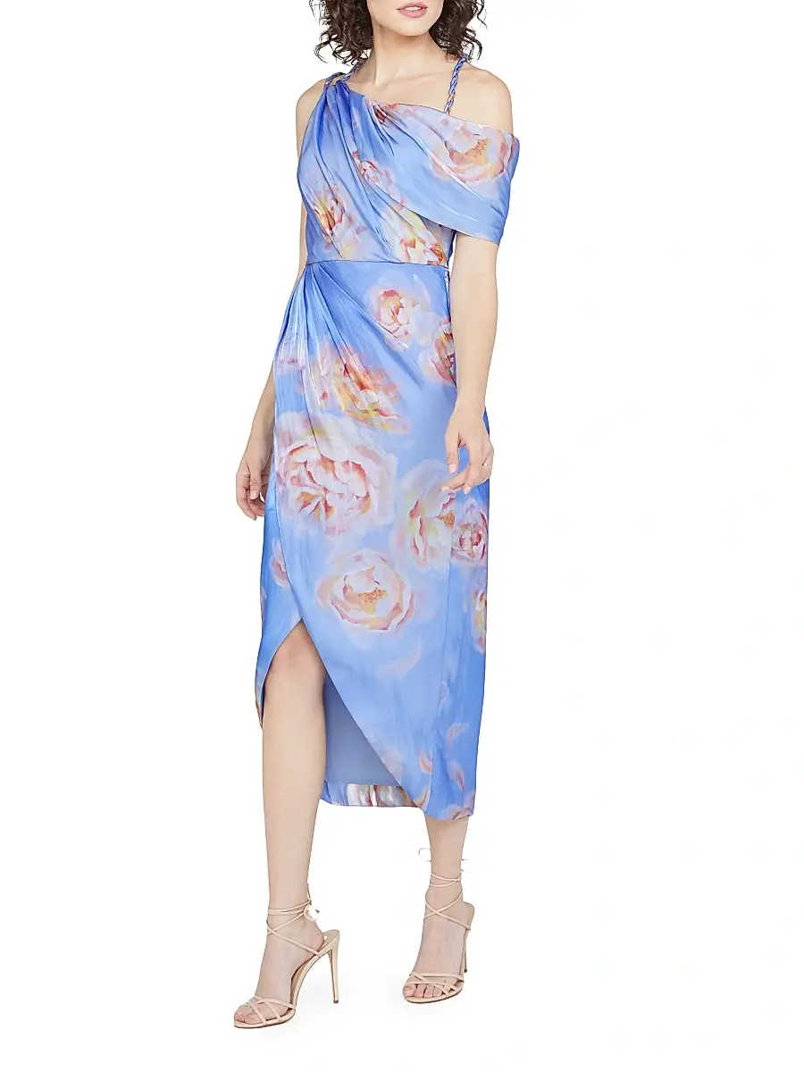 THEIA Women's Yannah Satin Wrap Cocktail Midi-Dress | Thumbnail 3 THEIA Women's Yannah Satin Wrap Cocktail Midi-Dress | Thumbnail 3