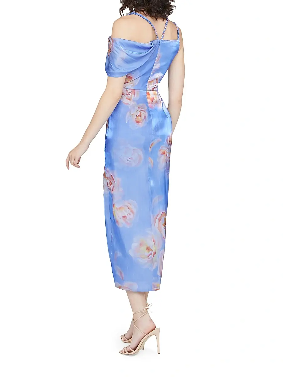 THEIA Women's Yannah Satin Wrap Cocktail Midi-Dress | Thumbnail 4 THEIA Women's Yannah Satin Wrap Cocktail Midi-Dress | Thumbnail 4