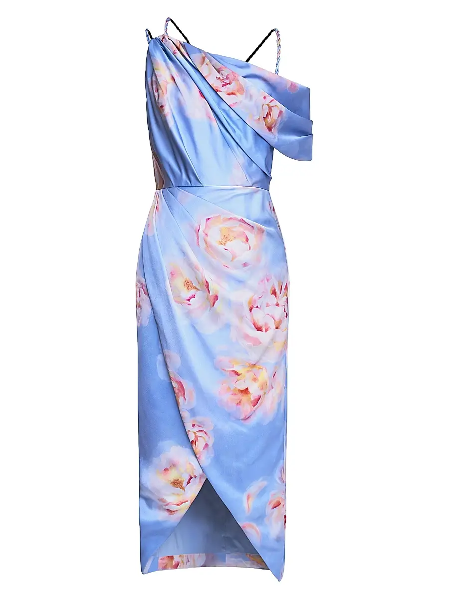 THEIA Women's Yannah Satin Wrap Cocktail Midi-Dress