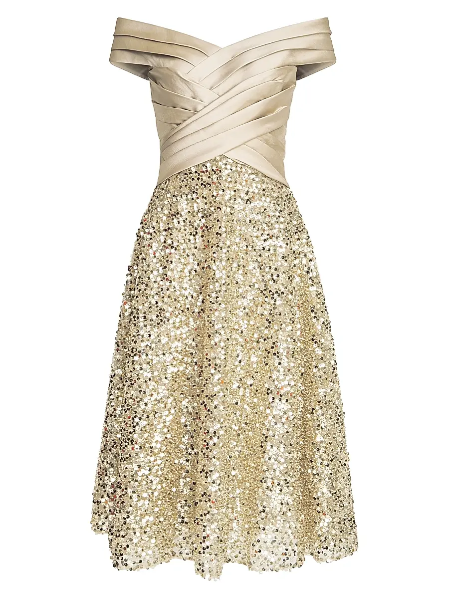 Theia Women's Brandy Draped Sequined Cocktail Minidress - Champagne | Image 1 Theia Women's Brandy Draped Sequined Cocktail Minidress - Champagne | Image 1