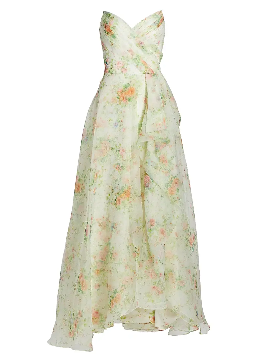 THEIA Women's Tanya Organza Strapless A-Line Gown