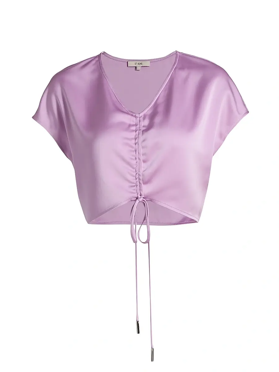 Et Ochs Women's Blake Satin Ruched Crop Top - Lavender | Image 1 Et Ochs Women's Blake Satin Ruched Crop Top - Lavender | Image 1