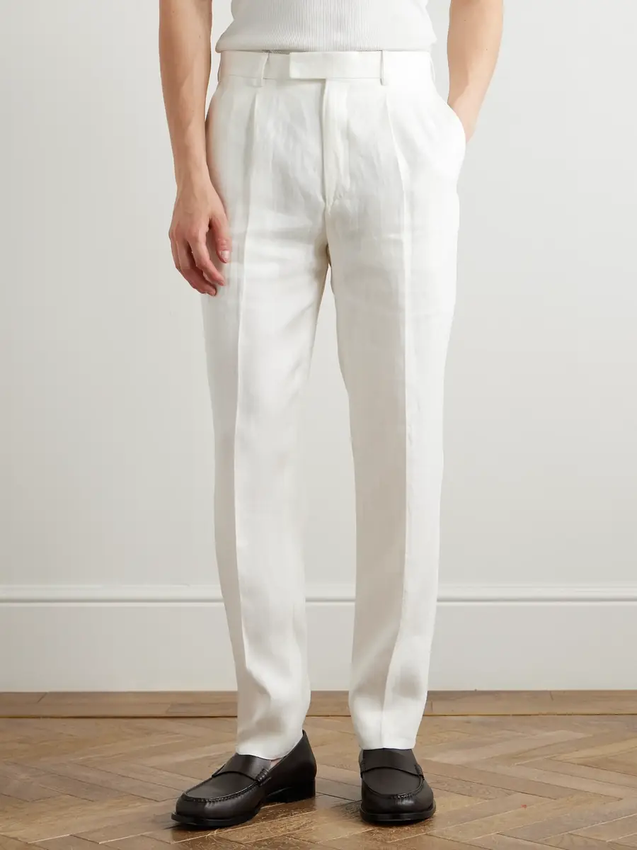 Zegna Straight-Leg Pleated Linen-Twill Trousers - Men | Thumbnail 3