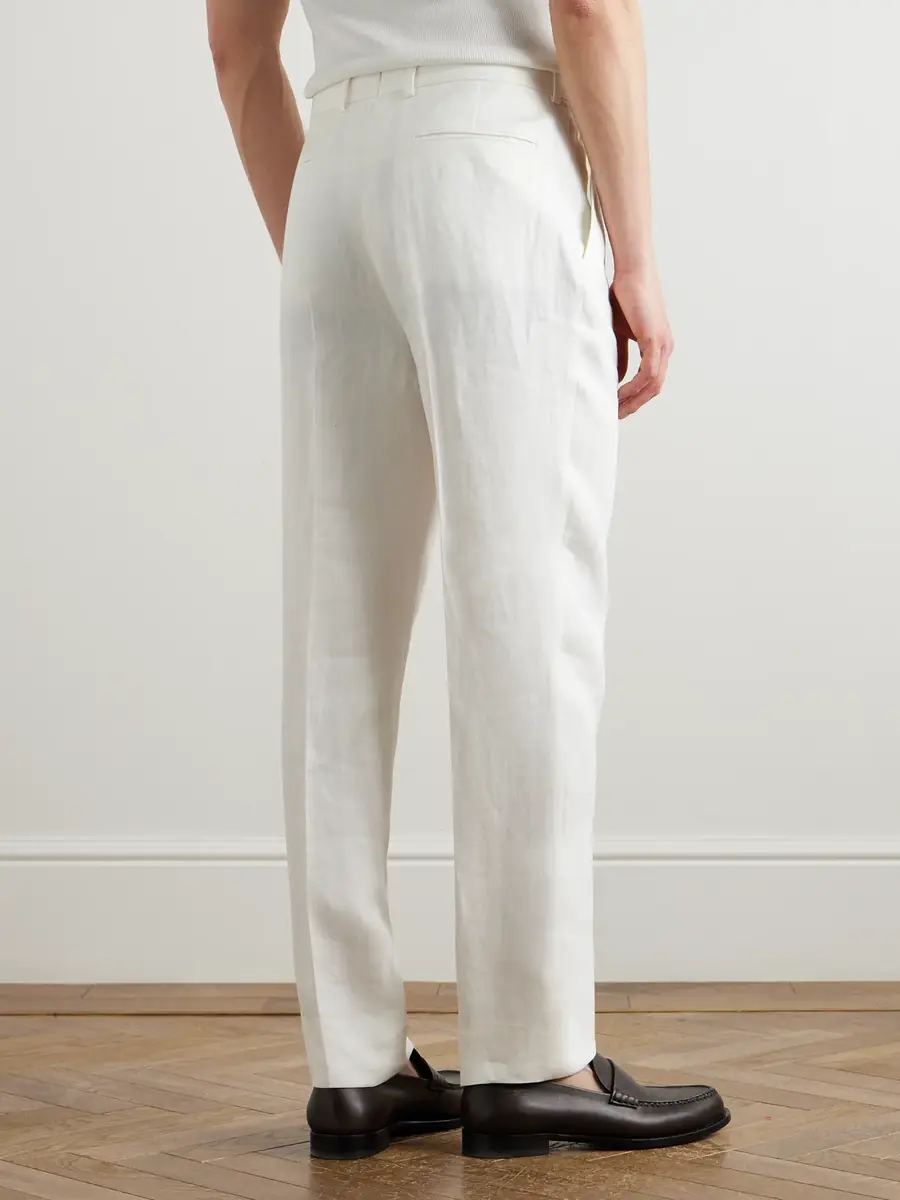 Zegna Straight-Leg Pleated Linen-Twill Trousers - Men | Thumbnail 4