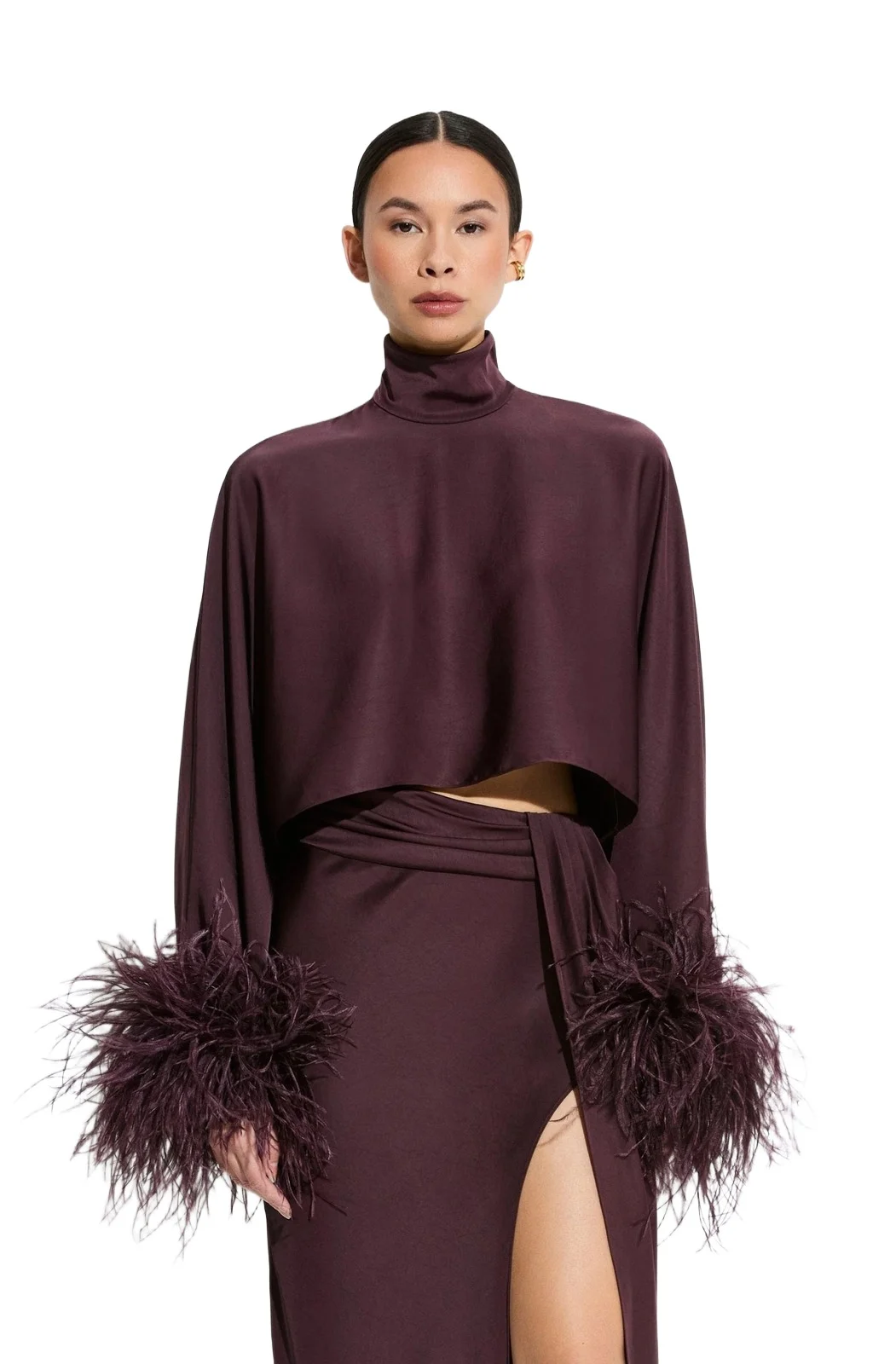 Lightweight Satin Caftan Top With Feathers Lightweight Satin Caftan Top With Feathers