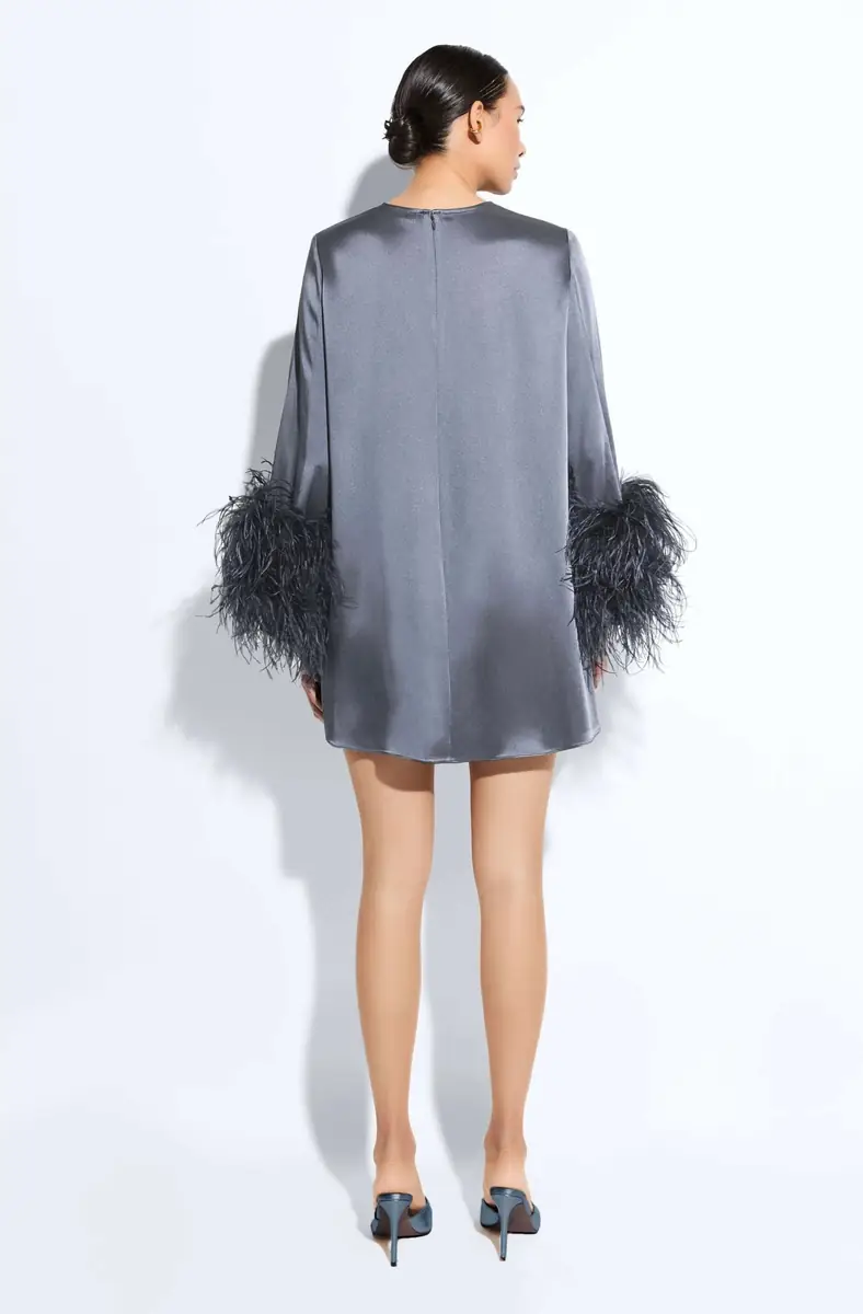 LAPOINTE Satin Dress With Feathers | Thumbnail 2 LAPOINTE Satin Dress With Feathers | Thumbnail 2