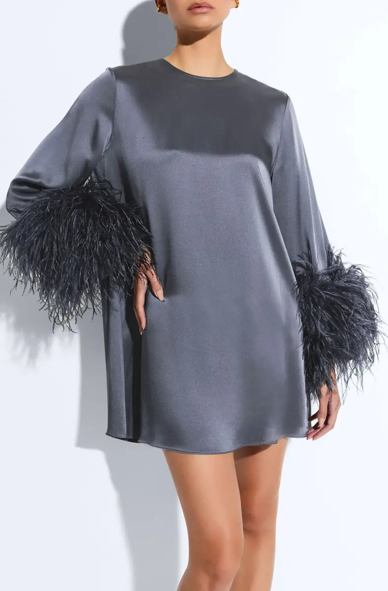 LAPOINTE Satin Dress With Feathers | Thumbnail 3 LAPOINTE Satin Dress With Feathers | Thumbnail 3