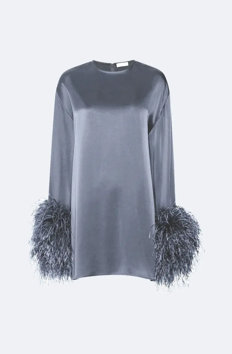 LAPOINTE Satin Dress With Feathers | Thumbnail 4 LAPOINTE Satin Dress With Feathers | Thumbnail 4