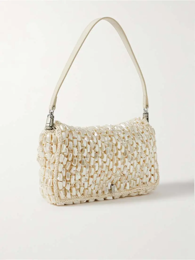 Staud Timmy Leather-trimmed Embellished Raffia Shoulder Bag | Thumbnail 3 Staud Timmy Leather-trimmed Embellished Raffia Shoulder Bag | Thumbnail 3