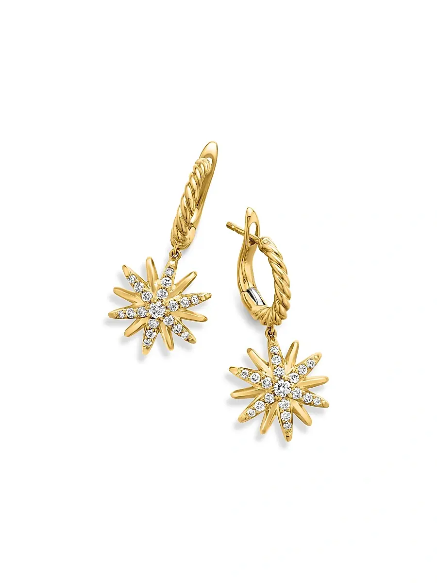 David Yurman Women's Starburst Drop Earrings in 18K Yellow Gold with Diamonds - Diamond | Thumbnail 2 David Yurman Women's Starburst Drop Earrings in 18K Yellow Gold with Diamonds - Diamond | Thumbnail 2
