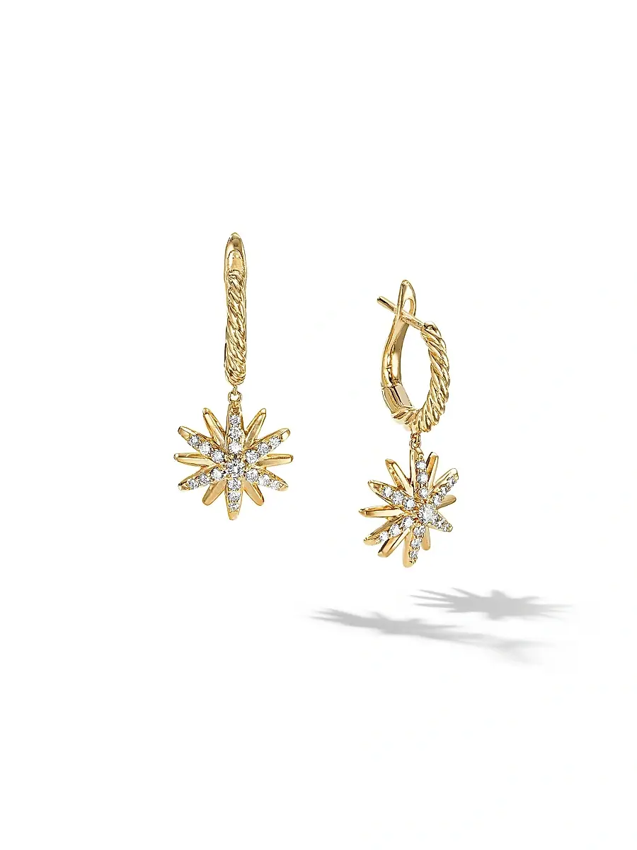 Women's Starburst Drop Earrings in 18K Yellow Gold with Diamonds - Diamond Women's Starburst Drop Earrings in 18K Yellow Gold with Diamonds - Diamond