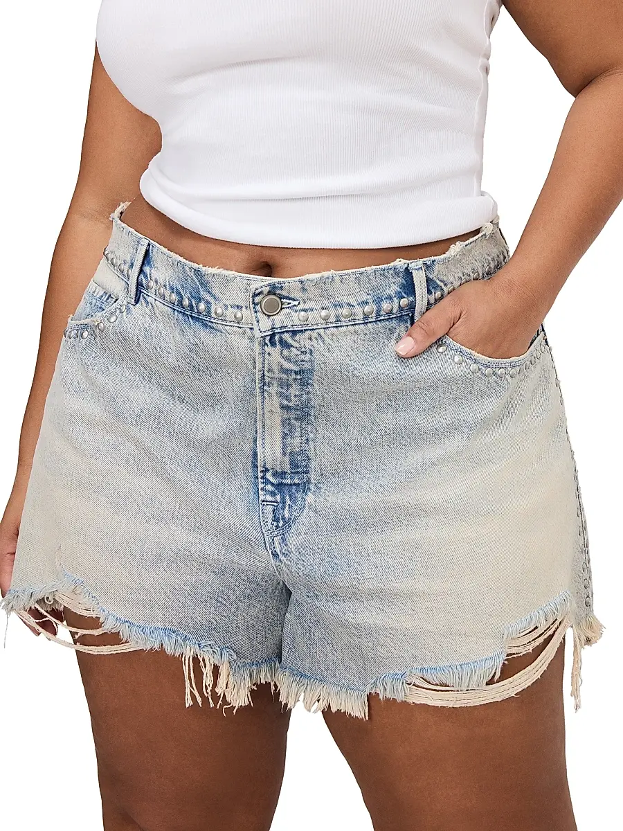 Good American Women's Good 90S Studded Shorts - Indigo | Image 1 Good American Women's Good 90S Studded Shorts - Indigo | Image 1