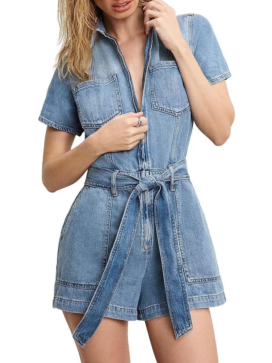 GOOD AMERICAN Women's Fit for Success Lite Linen Denim Romper | Thumbnail 4 GOOD AMERICAN Women's Fit for Success Lite Linen Denim Romper | Thumbnail 4