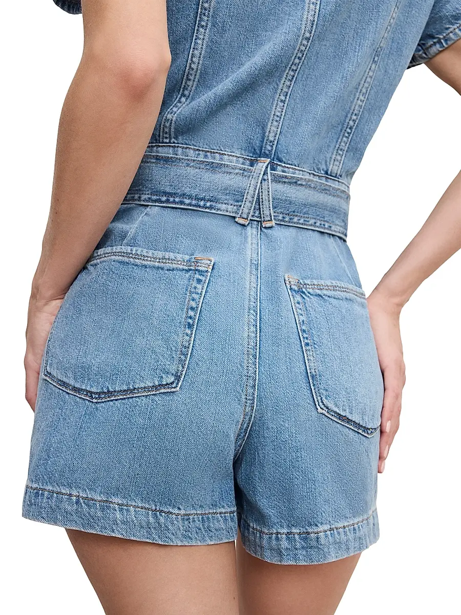 GOOD AMERICAN Women's Fit for Success Lite Linen Denim Romper | Thumbnail 8 GOOD AMERICAN Women's Fit for Success Lite Linen Denim Romper | Thumbnail 8