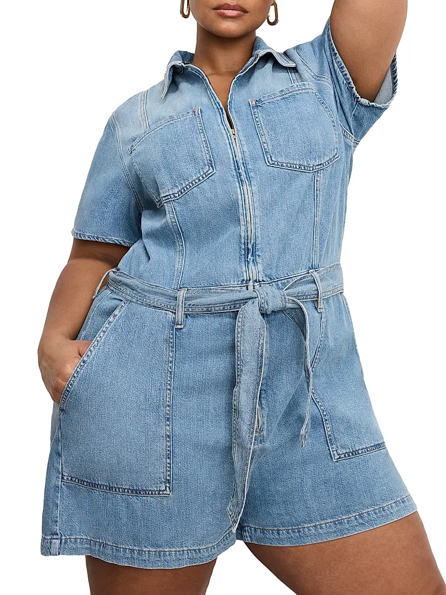 GOOD AMERICAN Women's Fit for Success Lite Linen Denim Romper | Thumbnail 9 GOOD AMERICAN Women's Fit for Success Lite Linen Denim Romper | Thumbnail 9