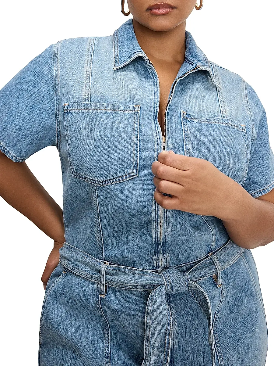 GOOD AMERICAN Women's Fit for Success Lite Linen Denim Romper | Image 1 GOOD AMERICAN Women's Fit for Success Lite Linen Denim Romper | Image 1