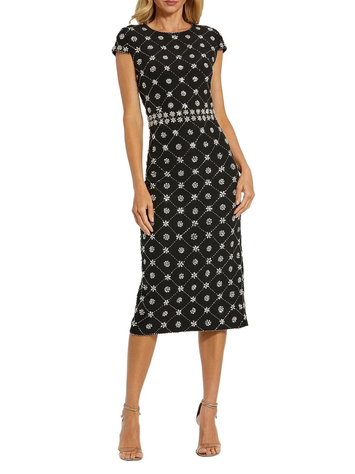 Women's Hand-Embellished Cap-Sleeve Midi-Dress Women's Hand-Embellished Cap-Sleeve Midi-Dress
