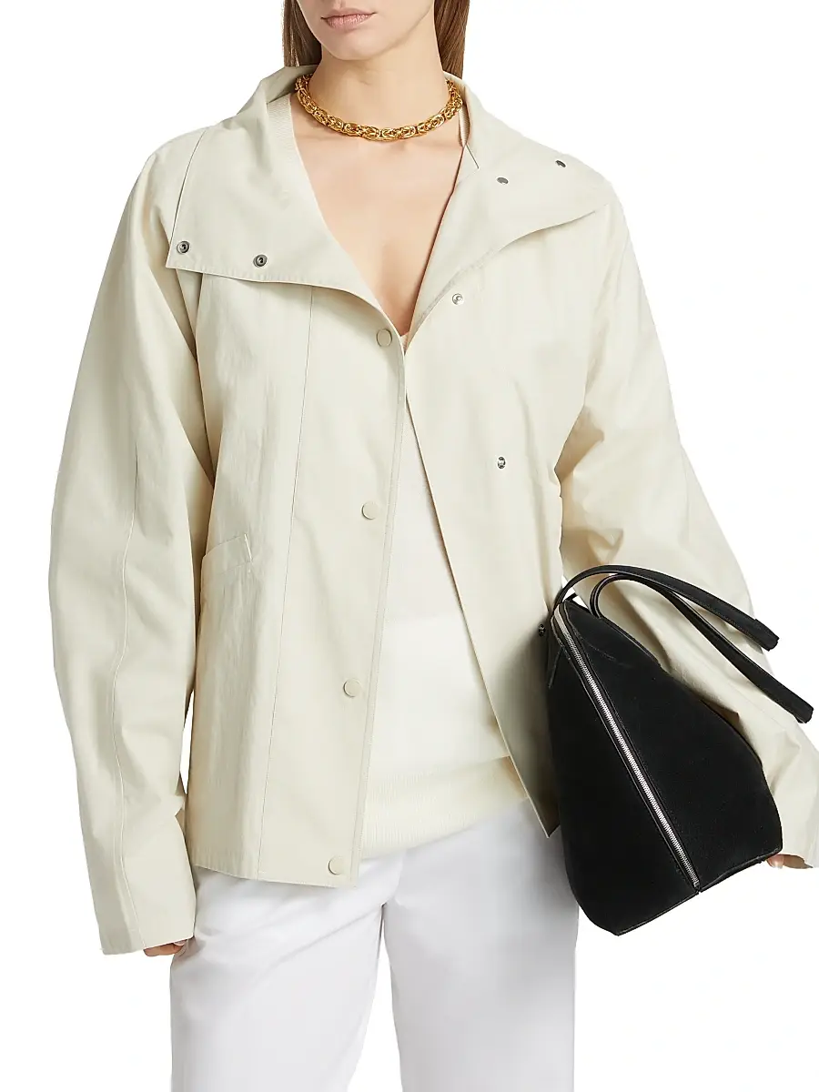 Toteme Women's Organic Cotton-Blend Stand-Collar Jacket - Oyster | Thumbnail 3 Toteme Women's Organic Cotton-Blend Stand-Collar Jacket - Oyster | Thumbnail 3