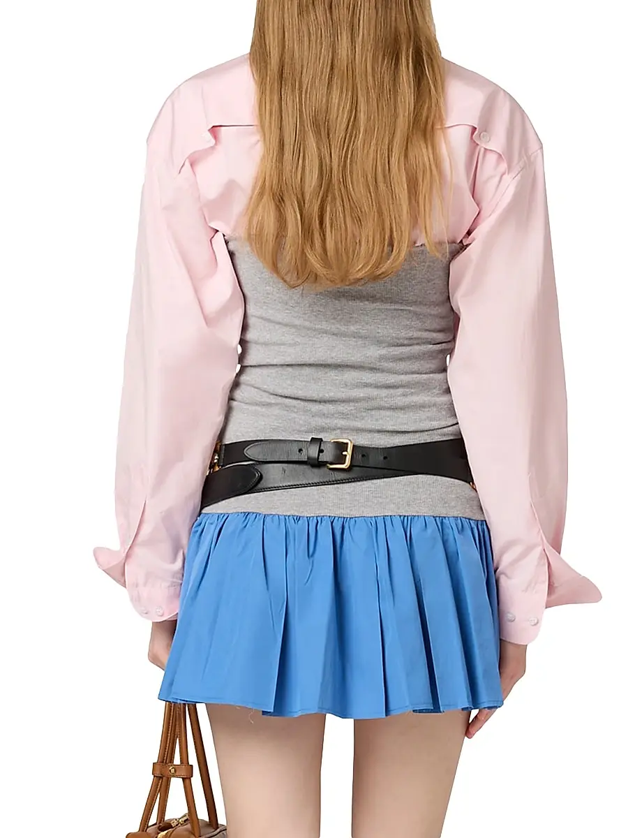 Miu Miu Women's Poplin and Jersey Mini Skirt - Grey | Thumbnail 3