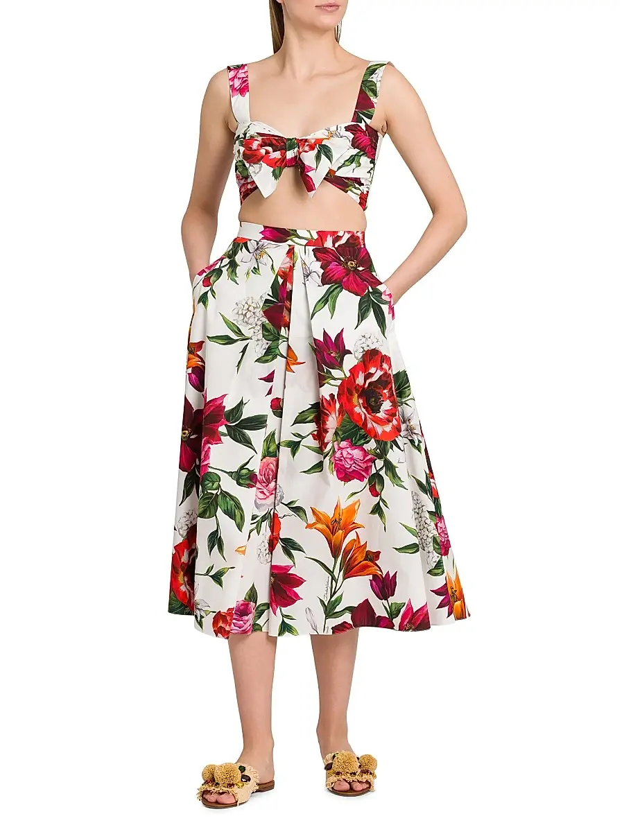 Dolce & Gabbana Women's Rafia Fiori Floral Pleated Cotton Poplin Midi-Skirt | Thumbnail 2 Dolce & Gabbana Women's Rafia Fiori Floral Pleated Cotton Poplin Midi-Skirt | Thumbnail 2