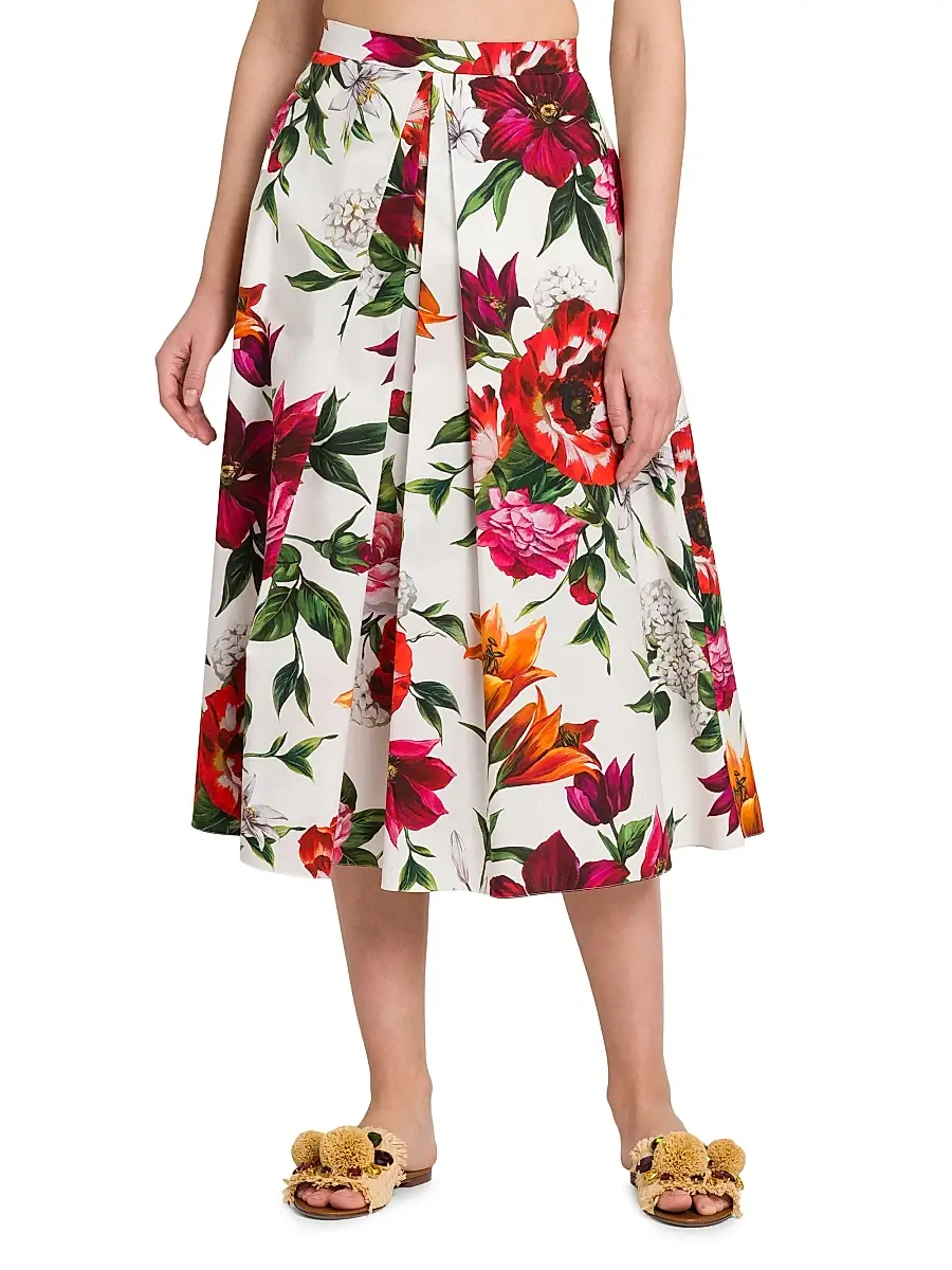 Dolce & Gabbana Women's Rafia Fiori Floral Pleated Cotton Poplin Midi-Skirt | Thumbnail 3 Dolce & Gabbana Women's Rafia Fiori Floral Pleated Cotton Poplin Midi-Skirt | Thumbnail 3