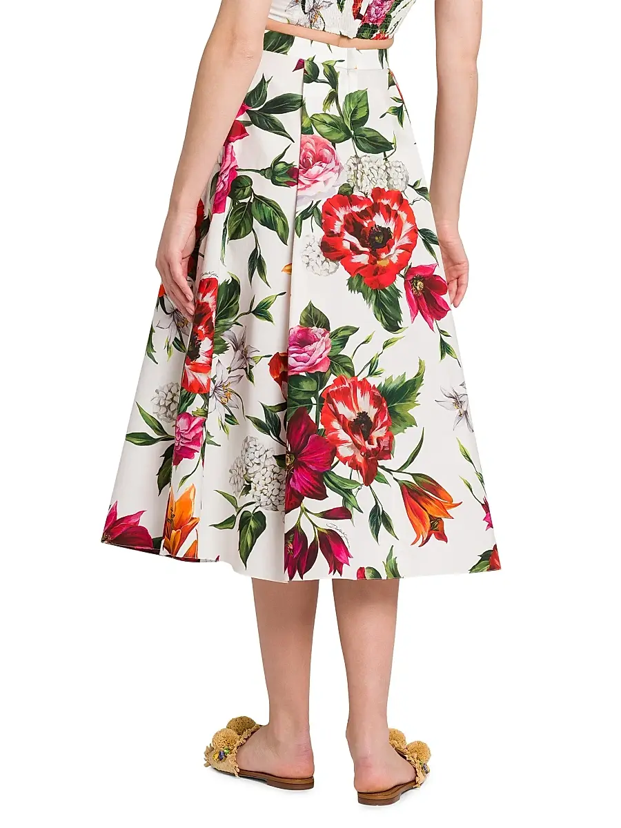 Dolce & Gabbana Women's Rafia Fiori Floral Pleated Cotton Poplin Midi-Skirt | Thumbnail 5 Dolce & Gabbana Women's Rafia Fiori Floral Pleated Cotton Poplin Midi-Skirt | Thumbnail 5
