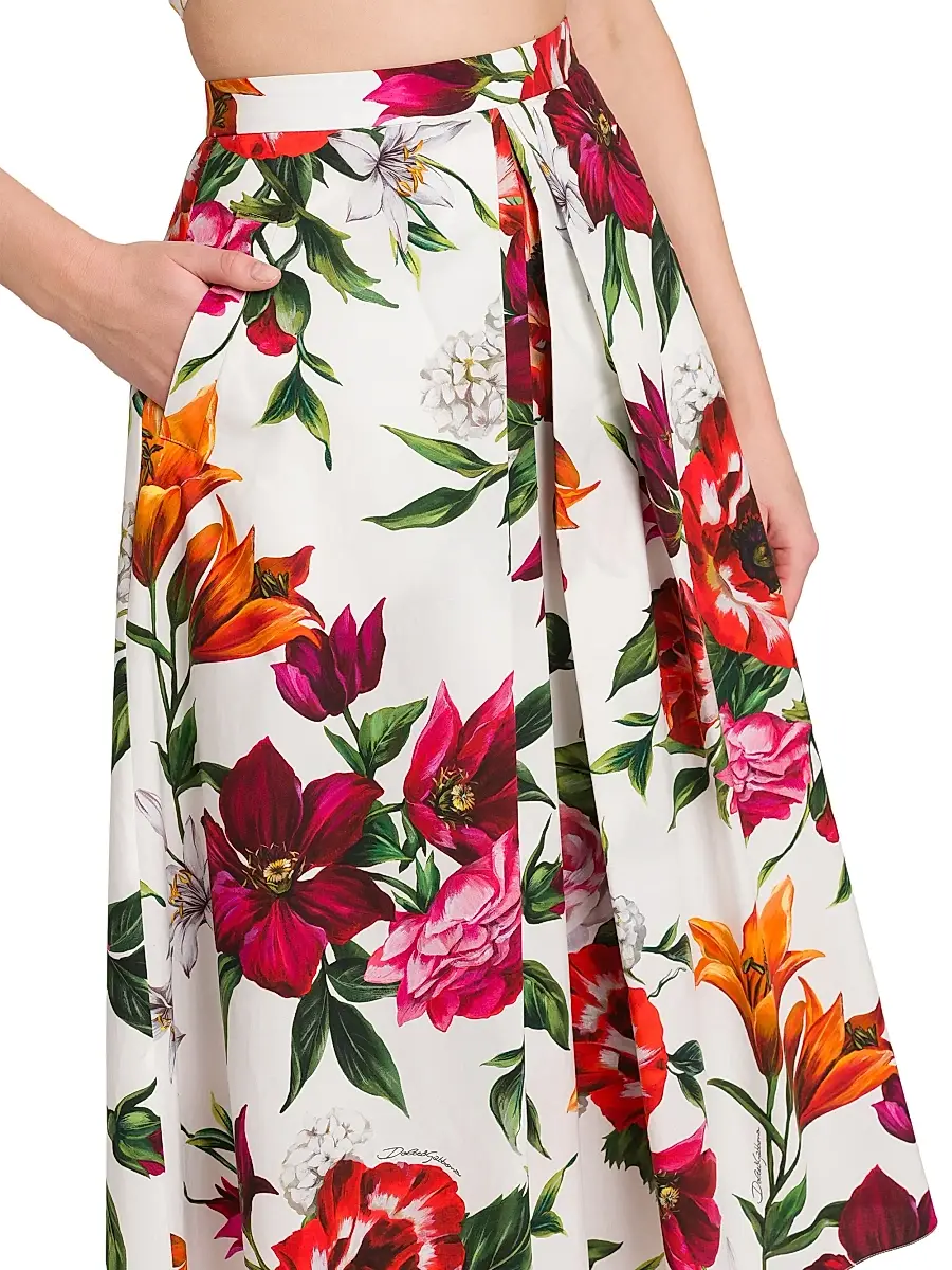 Dolce & Gabbana Women's Rafia Fiori Floral Pleated Cotton Poplin Midi-Skirt | Thumbnail 6 Dolce & Gabbana Women's Rafia Fiori Floral Pleated Cotton Poplin Midi-Skirt | Thumbnail 6