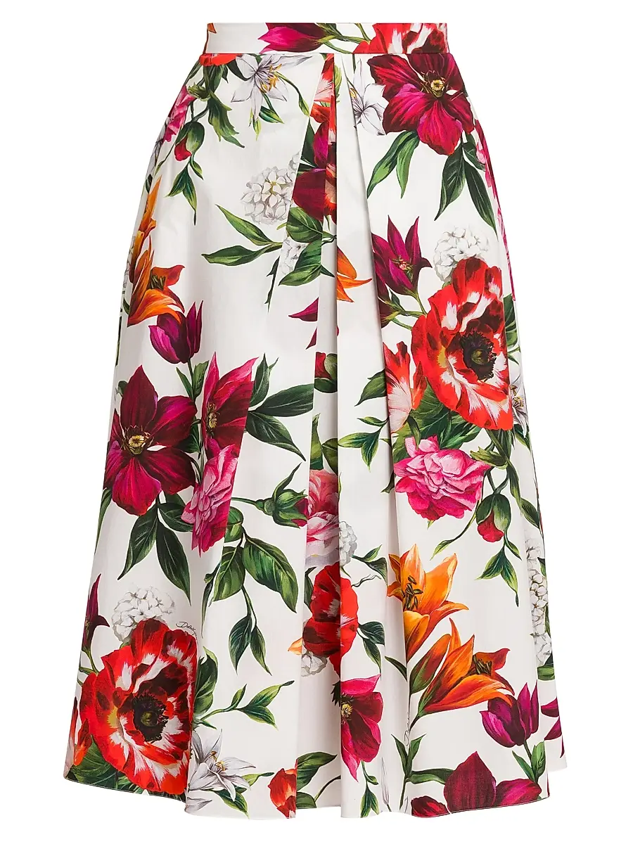 Women's Rafia Fiori Floral Pleated Cotton Poplin Midi-Skirt Women's Rafia Fiori Floral Pleated Cotton Poplin Midi-Skirt