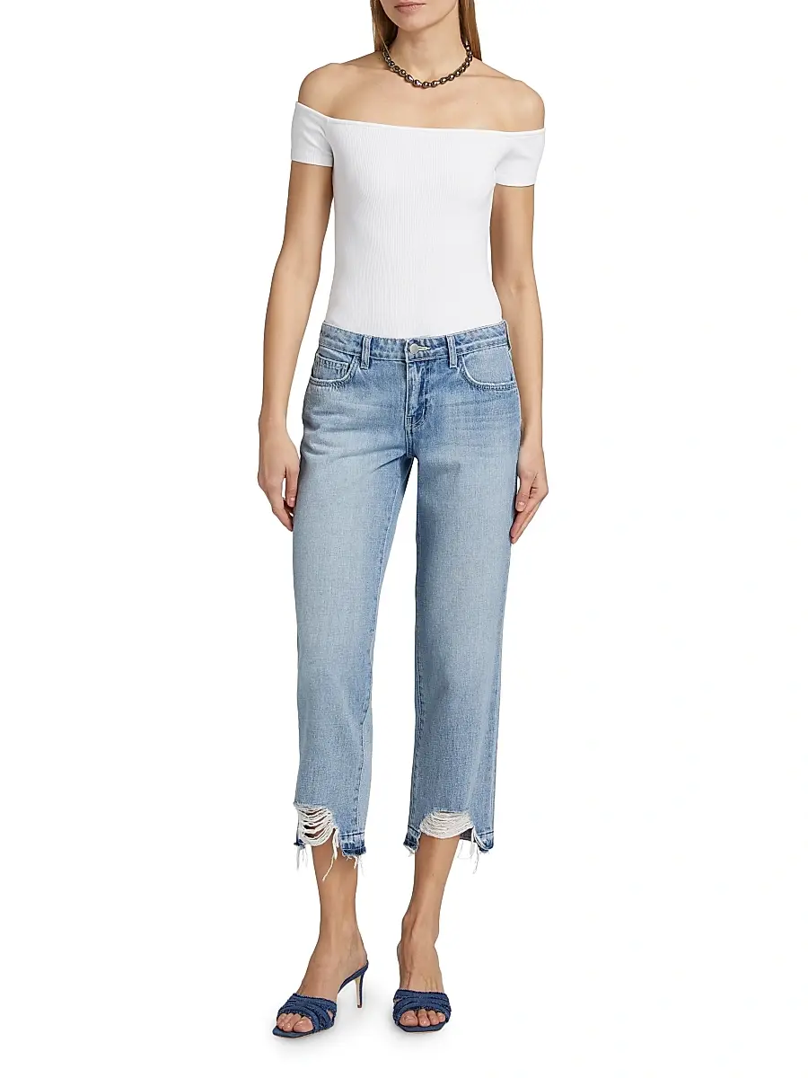 L'Agence Women's Blaine Distressed Denim Low-Rise Stovepipe Crop Jeans | Thumbnail 2 L'Agence Women's Blaine Distressed Denim Low-Rise Stovepipe Crop Jeans | Thumbnail 2