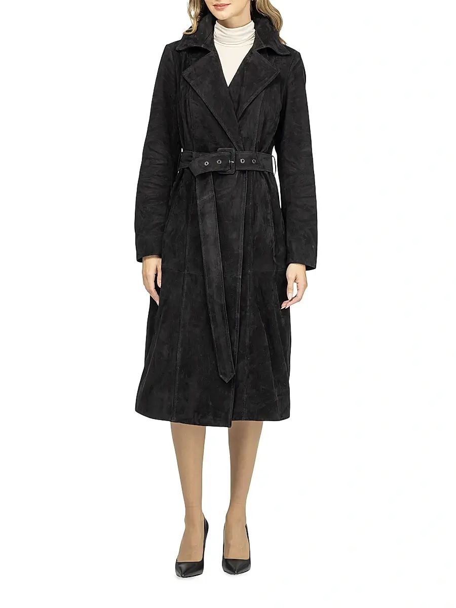 Gorski Women's Metis Suede Belted Trench Coat | Thumbnail 3