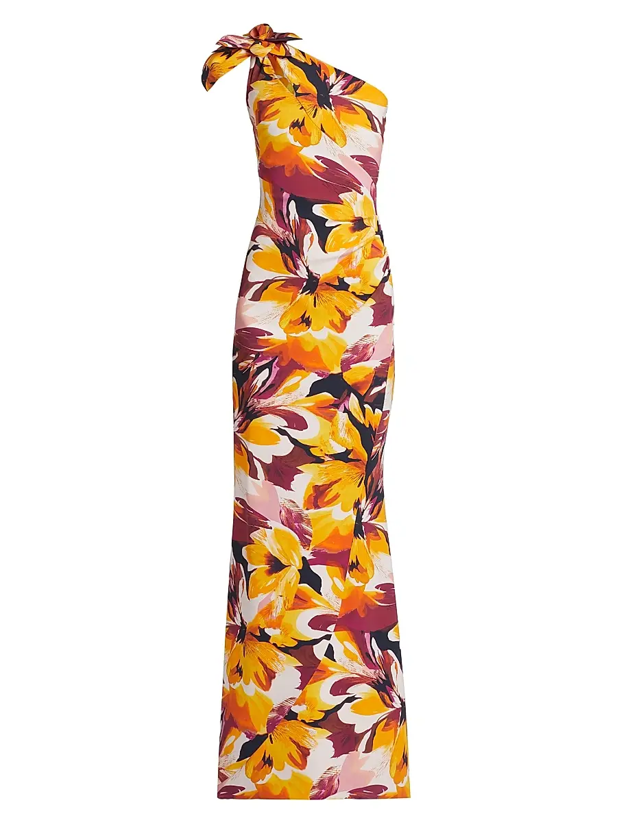 Chiara Boni La Petite Robe Women's Gosia Floral Jersey One-Shoulder Gown - Abstract Flower Brown | Image 1 Chiara Boni La Petite Robe Women's Gosia Floral Jersey One-Shoulder Gown - Abstract Flower Brown | Image 1