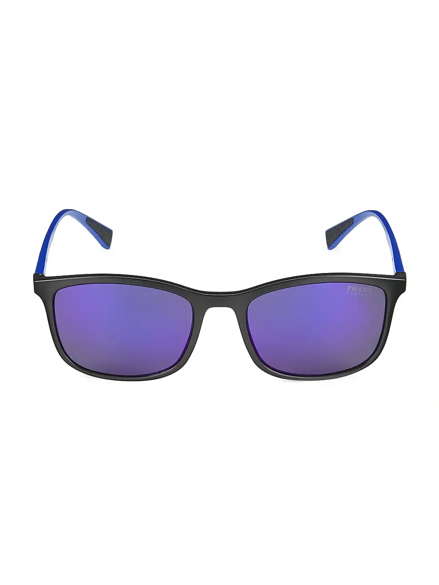 Men's Rectangular 01TS 56MM Sunglasses - Dark Blue Men's Rectangular 01TS 56MM Sunglasses - Dark Blue