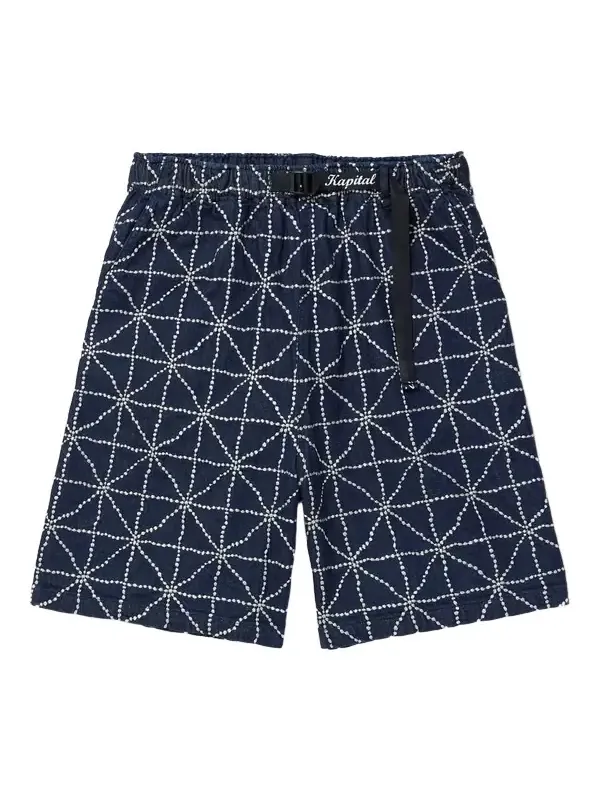 KAPITAL Dojo Easy Wide-Leg Belted Embroidered Denim Shorts - Men