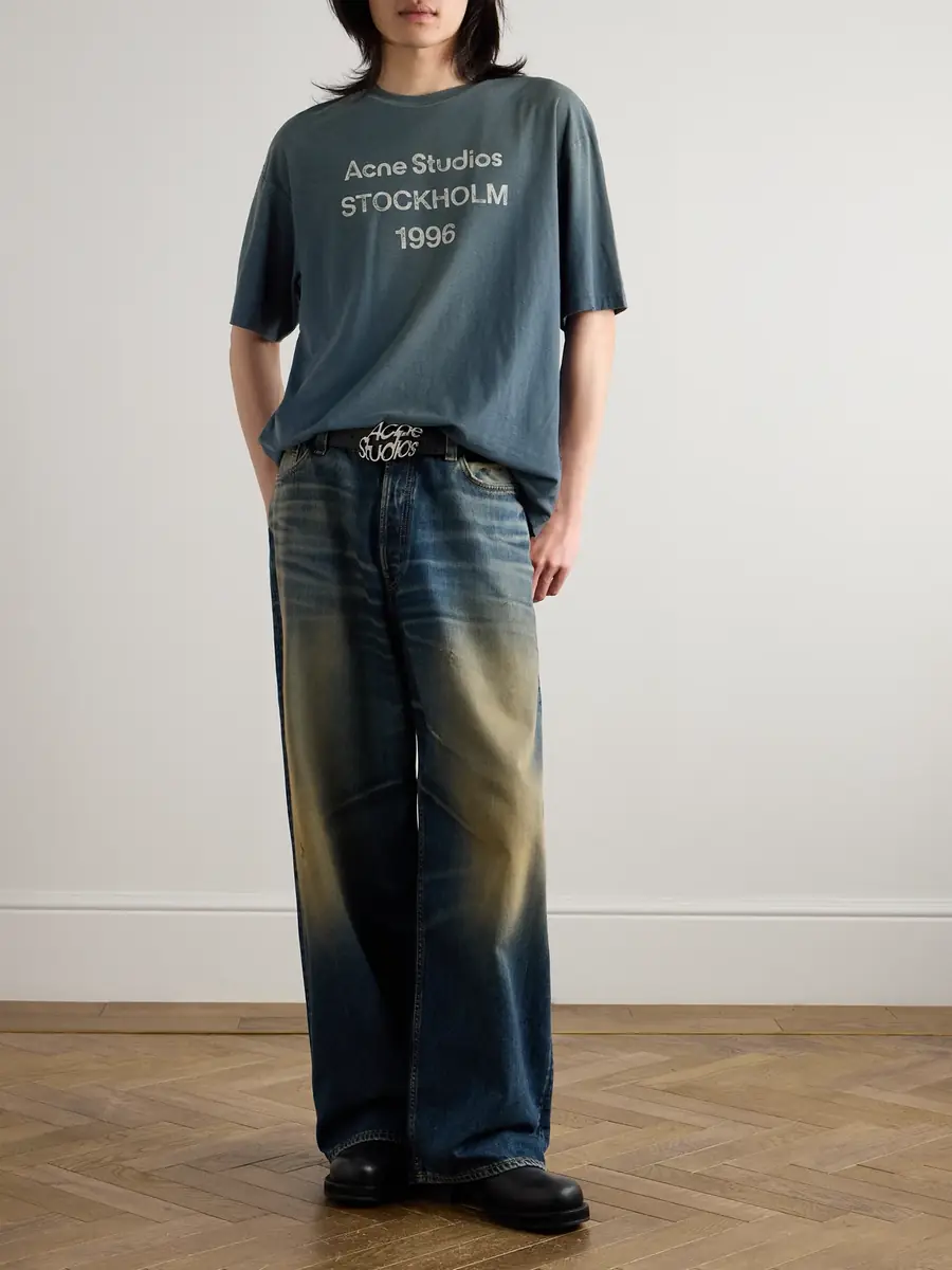 Acne Studios Exford Distressed Logo-Print Cotton and Hemp-Blend Jersey T-Shirt - Men | Thumbnail 2 Acne Studios Exford Distressed Logo-Print Cotton and Hemp-Blend Jersey T-Shirt - Men | Thumbnail 2