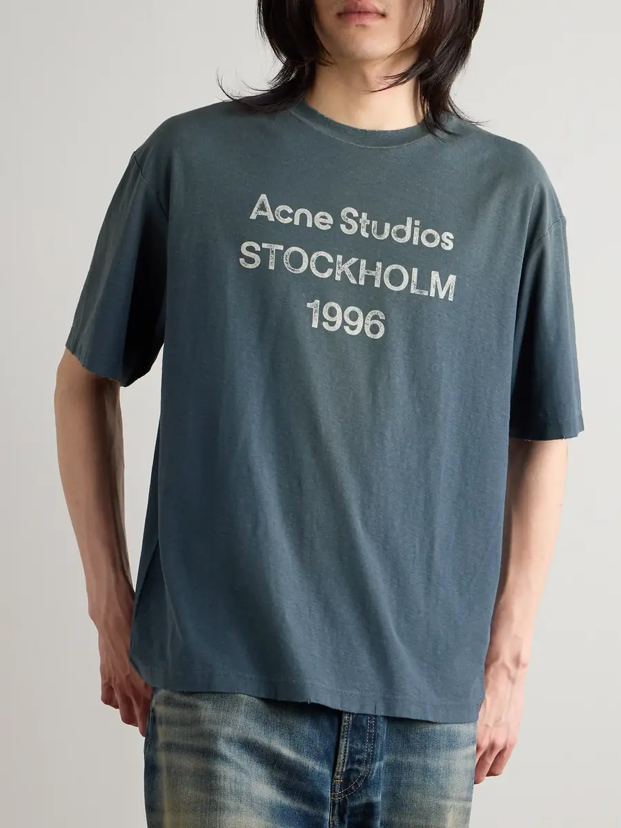 Acne Studios Exford Distressed Logo-Print Cotton and Hemp-Blend Jersey T-Shirt - Men | Thumbnail 3 Acne Studios Exford Distressed Logo-Print Cotton and Hemp-Blend Jersey T-Shirt - Men | Thumbnail 3