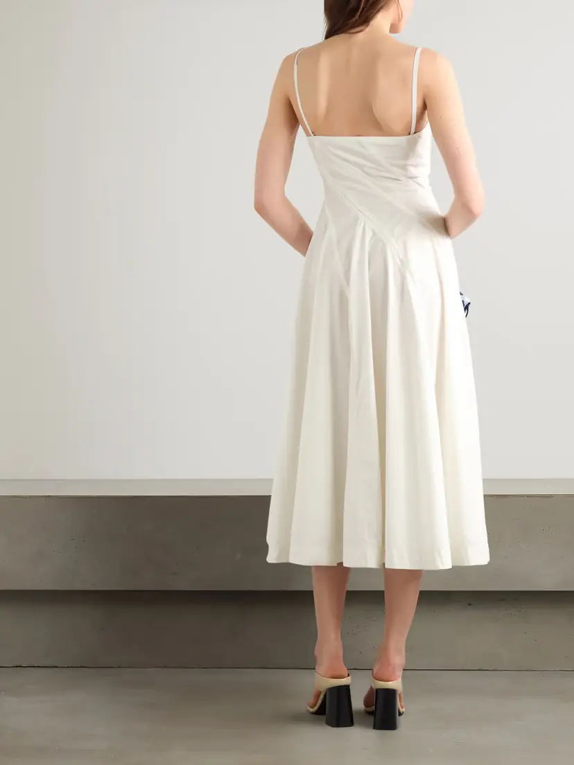 Bottega Veneta Embellished Pleated Cotton-blend Poplin Midi Dress | Thumbnail 3 Bottega Veneta Embellished Pleated Cotton-blend Poplin Midi Dress | Thumbnail 3