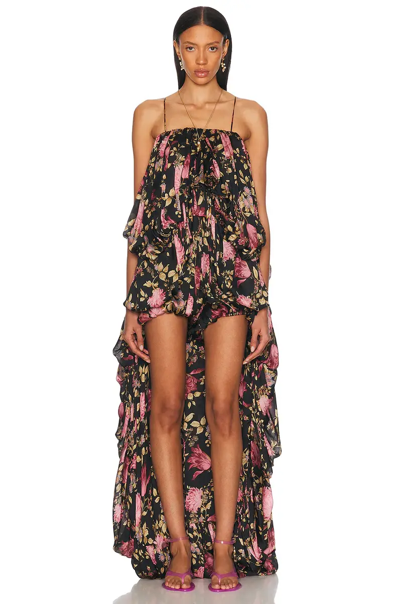 Thin Strap Gathered High And Low Jumpsuit