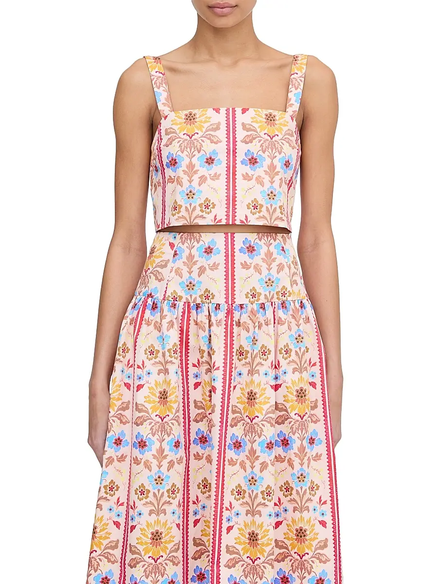 Hill House Home Women's The Clara Crop Top - Pink Floral Block Stripe | Thumbnail 2