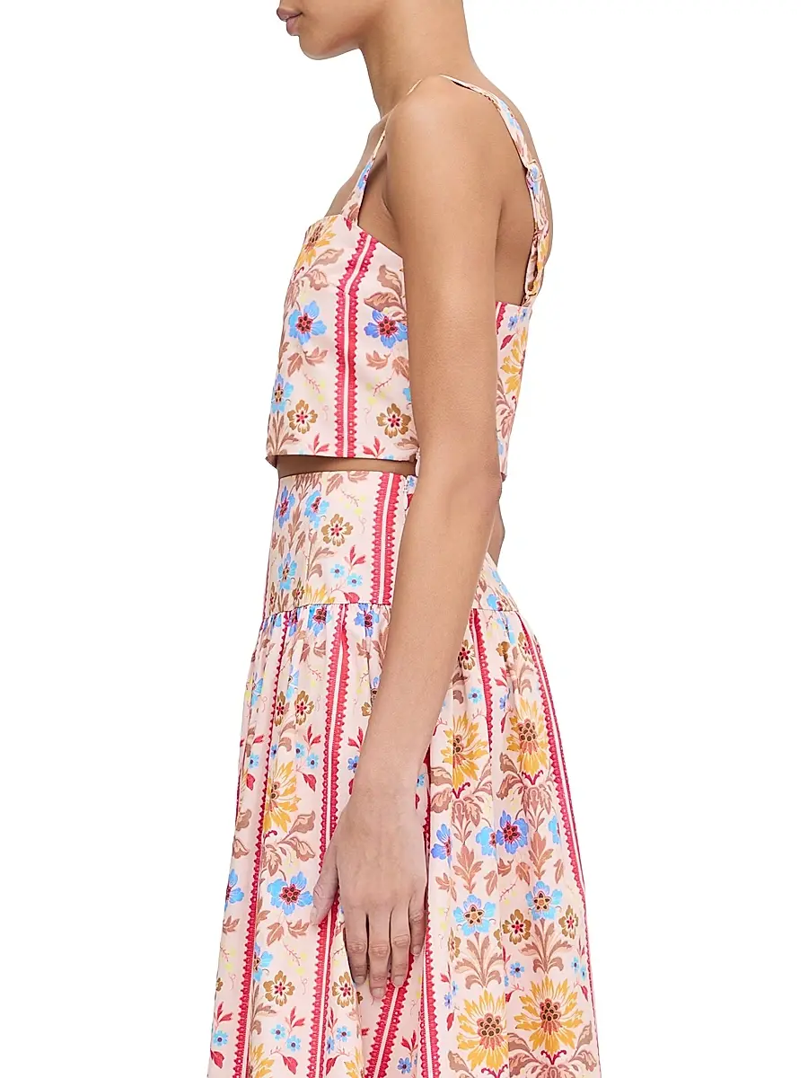 Hill House Home Women's The Clara Crop Top - Pink Floral Block Stripe | Thumbnail 3